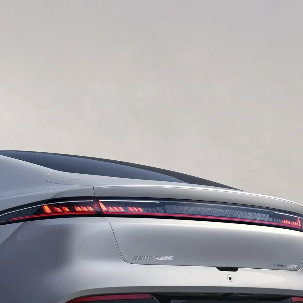 Dongfeng 007 rear spoiler and full-width LED tail light close-up