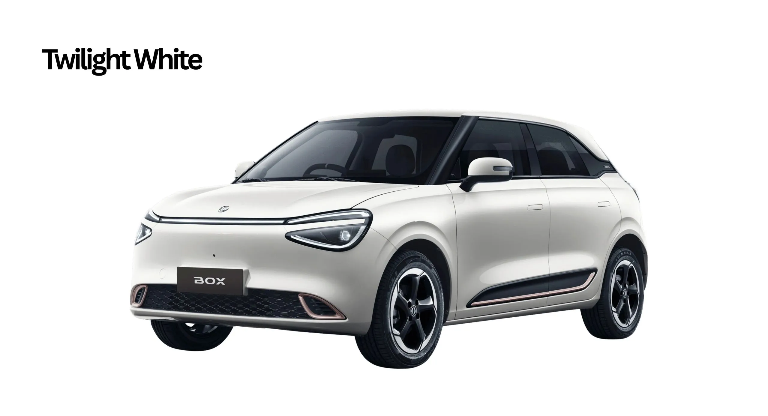 Dongfeng BOX in Twilight White paint, studio front three-quarter view