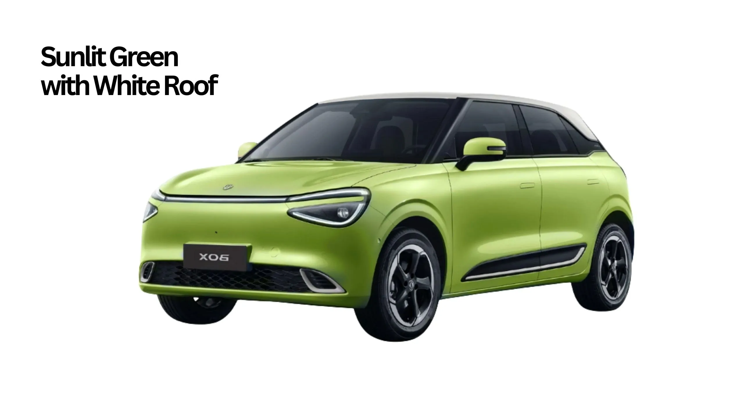 Dongfeng BOX in Sunlit Green with a white contrast roof, studio front three-quarter view
