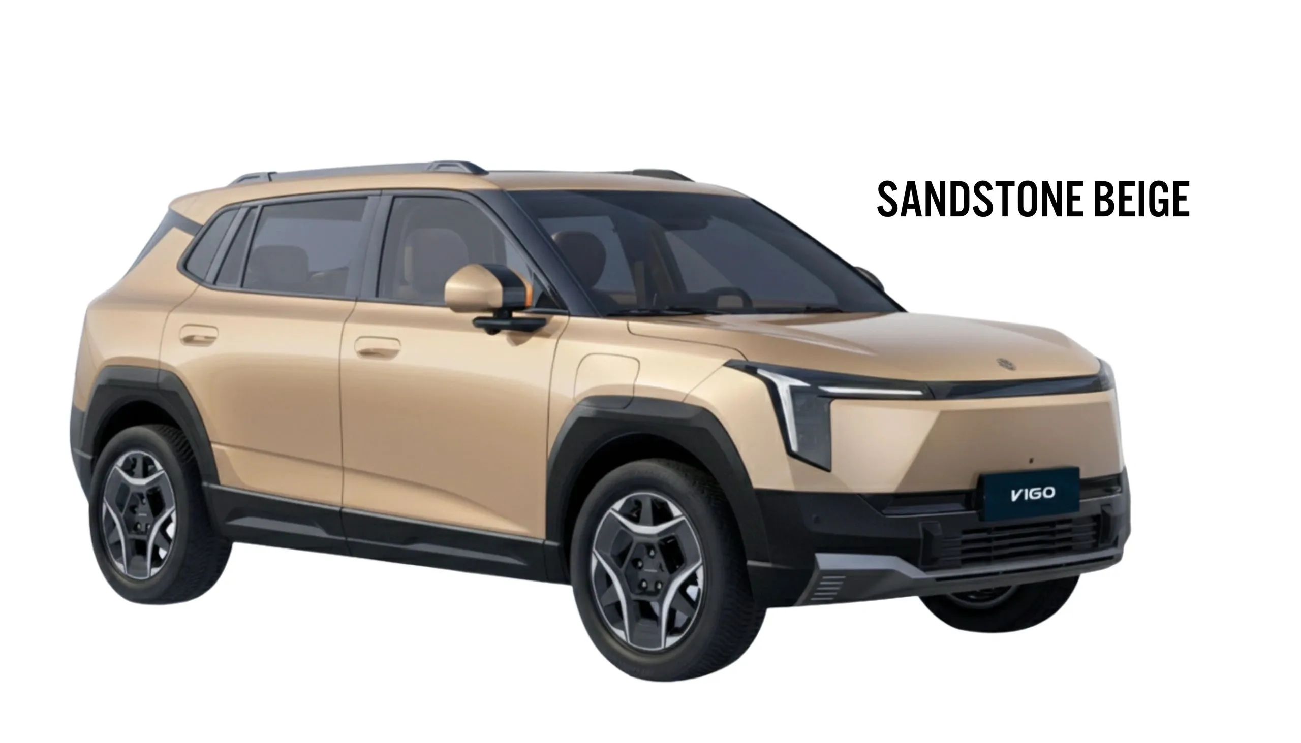 Dongfeng VIGO electric SUV in Sandstone Beige, front three-quarter studio view