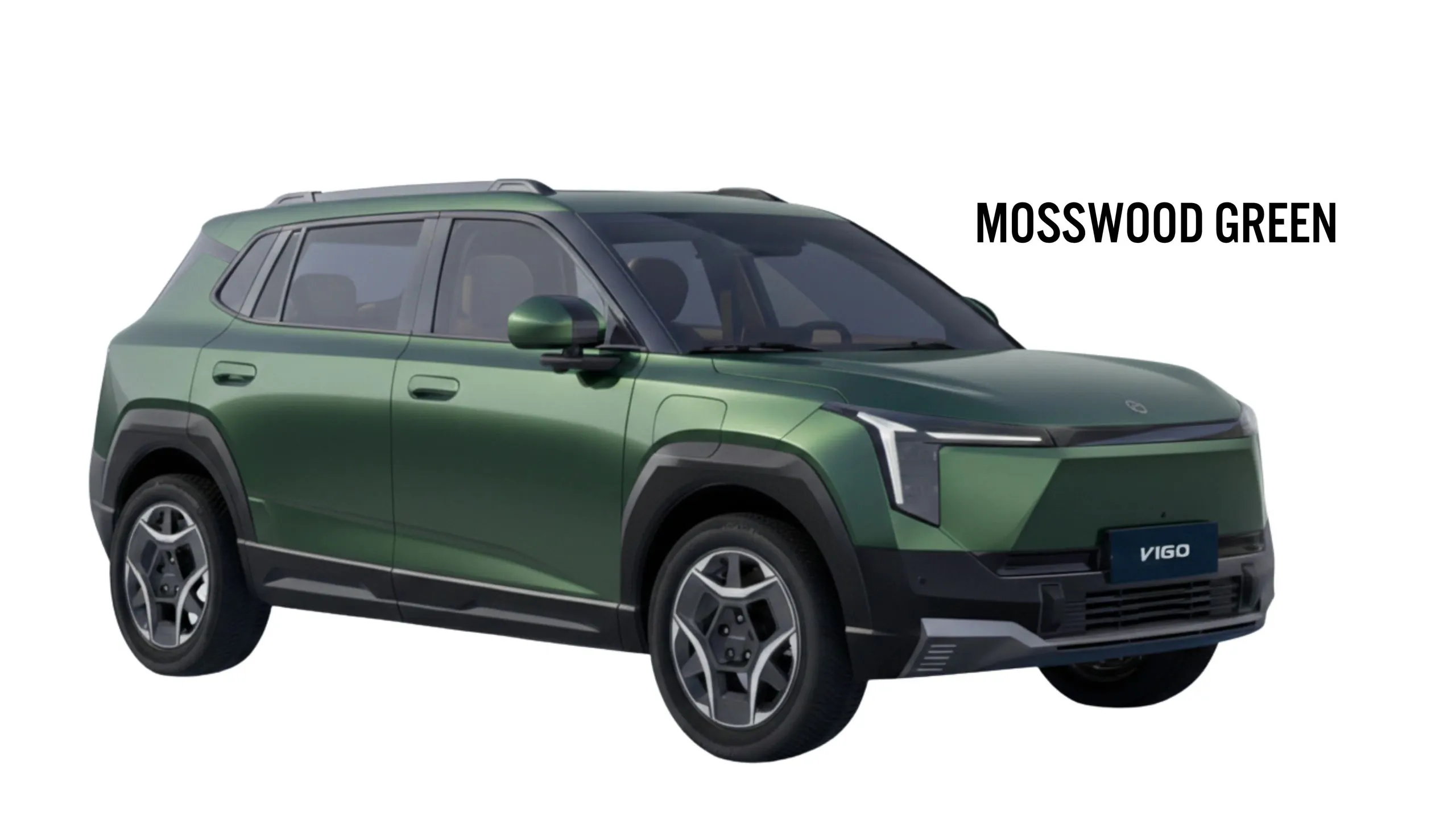 Dongfeng VIGO electric SUV in Mosswood Green, front three-quarter studio view