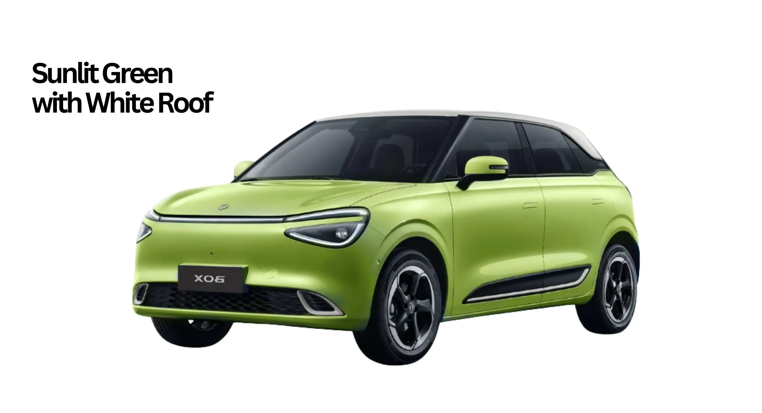 Dongfeng BOX in Sunlit Green with a white contrast roof, studio front three-quarter view