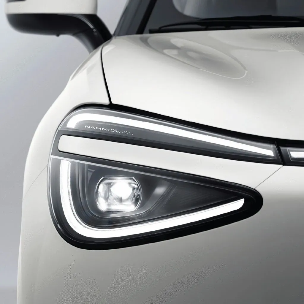 Close-up of the Dongfeng BOX LED headlight and daytime running light