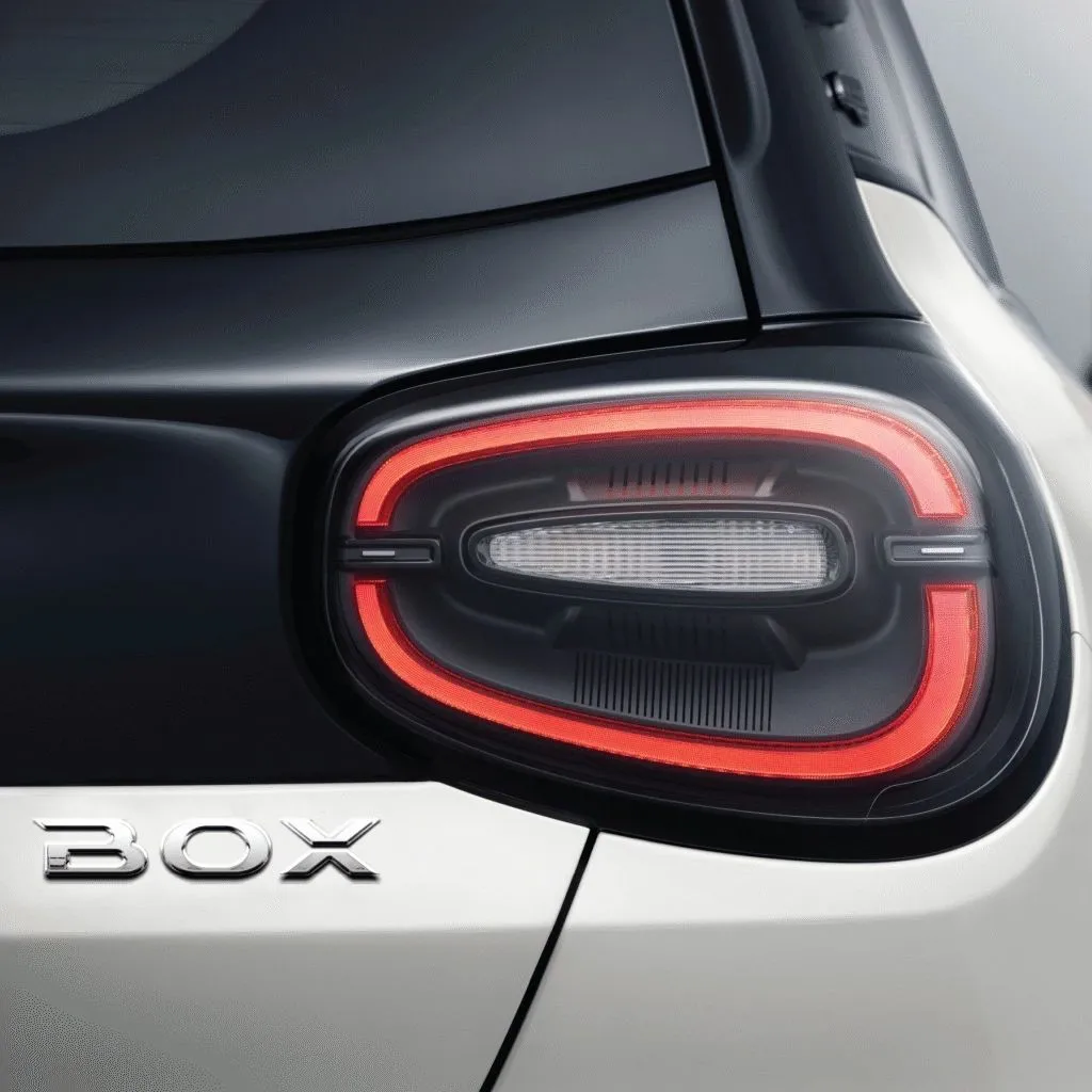 Dongfeng BOX rear LED tail light close-up with chrome BOX badge