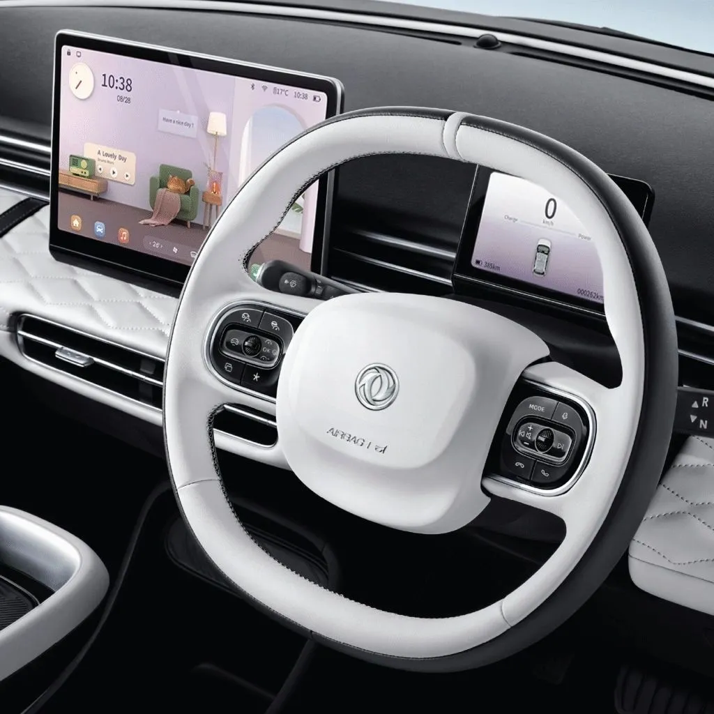 Two-tone Dongfeng BOX steering wheel with driver display and touchscreen