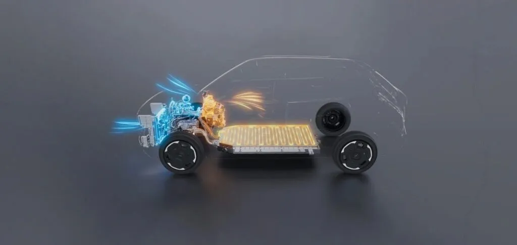 Dongfeng VIGO powertrain x-ray render showing motor and underfloor battery