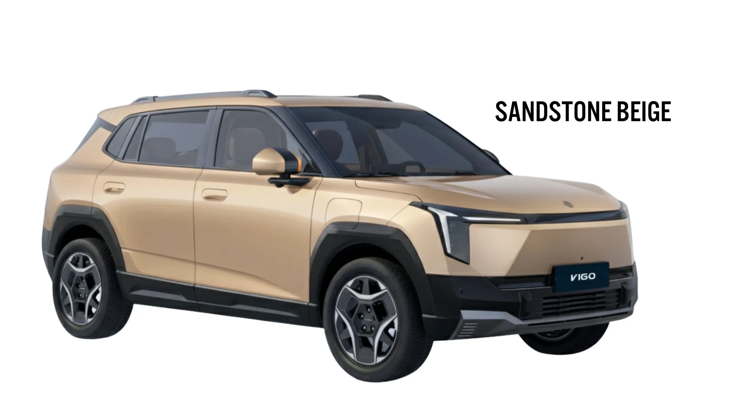 Dongfeng VIGO electric SUV in Sandstone Beige, front three-quarter studio view